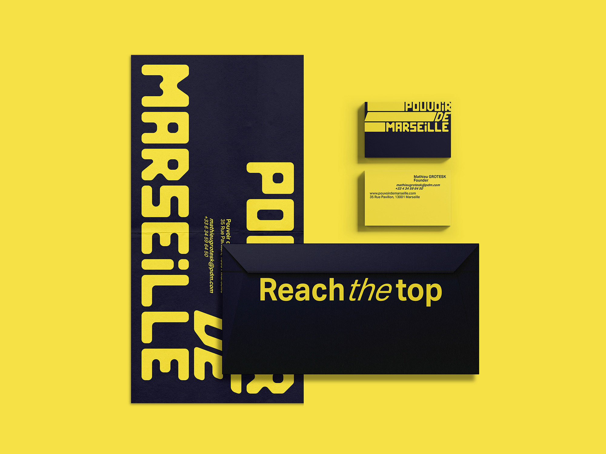 Mockup of the stationery for the PDM branding project